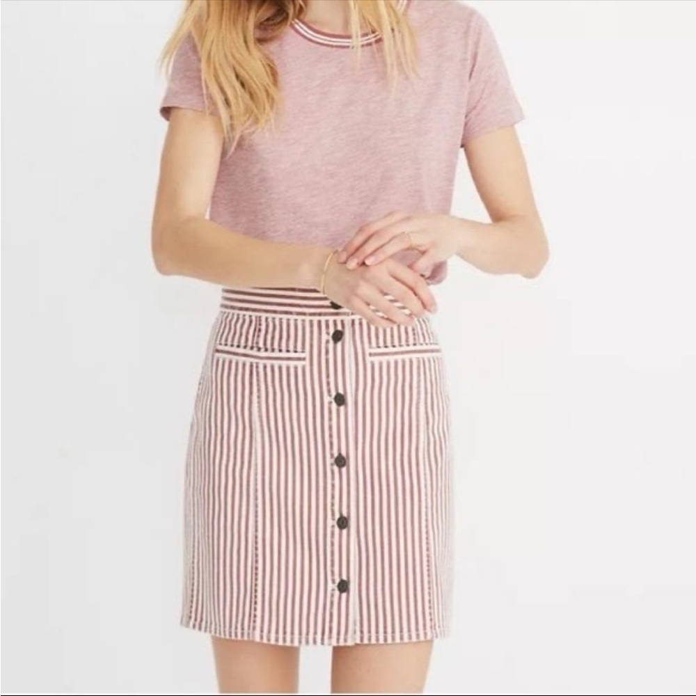 Madewell women’s 30 10 medium skirt mini Red White stripe denim pockets stretch